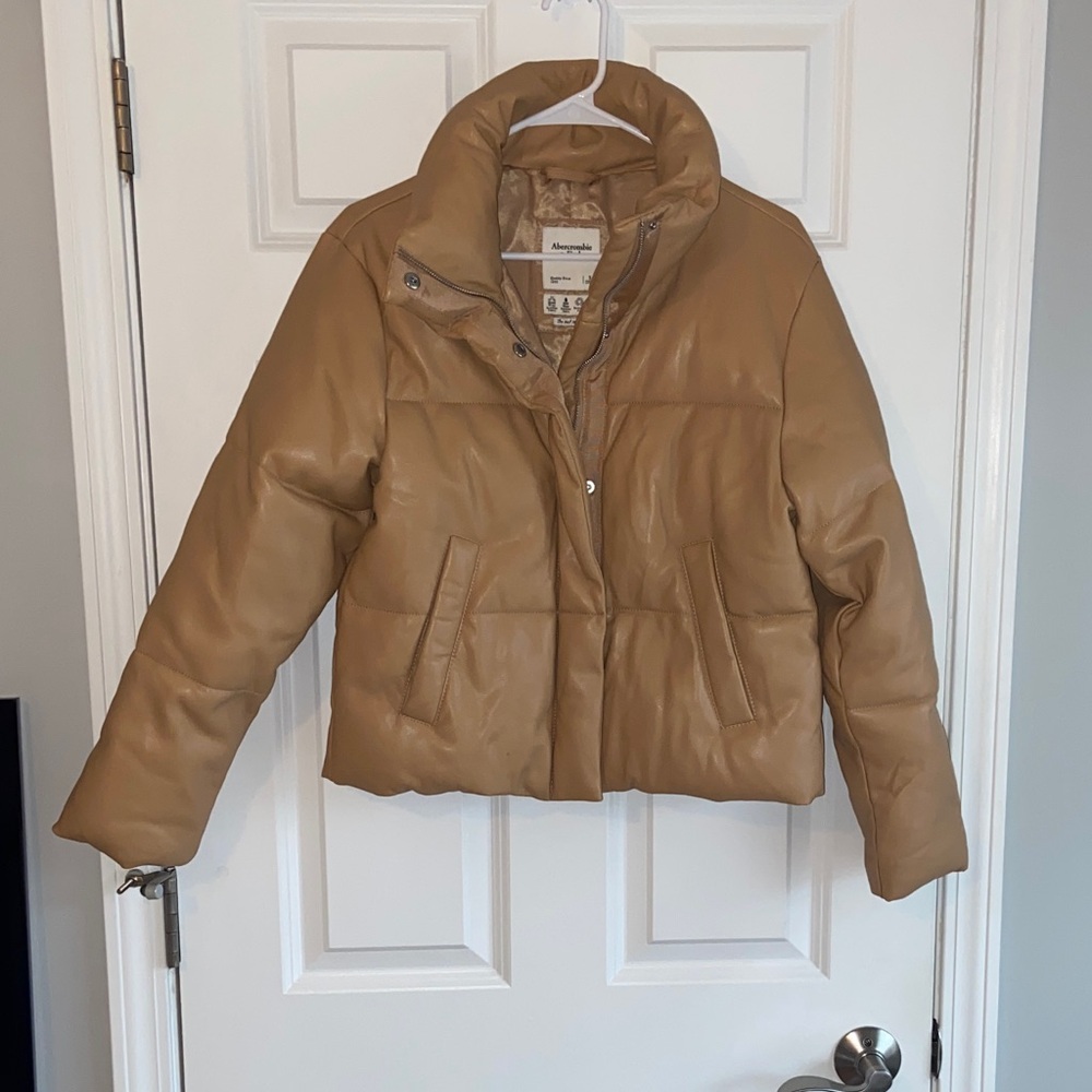 Abercrombie & Fitch Tan Leather Puffer Jacket